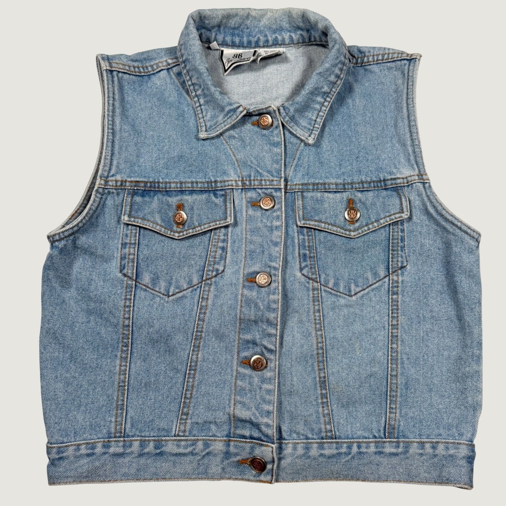 Vintage Bill Blass Denim Vest Light Wash Blue Cotton Button Up Womens Medium